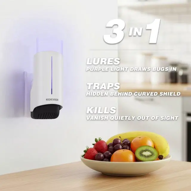 Alt view image 2 of 7 - 2 Plug-in Flying Insect Traps & 10 Refills, Effective Fly Trap for Indoor Use, Small Bug Catcher with Purple Light for Fruit Flies, Gnats, Moths and Mosquitoes