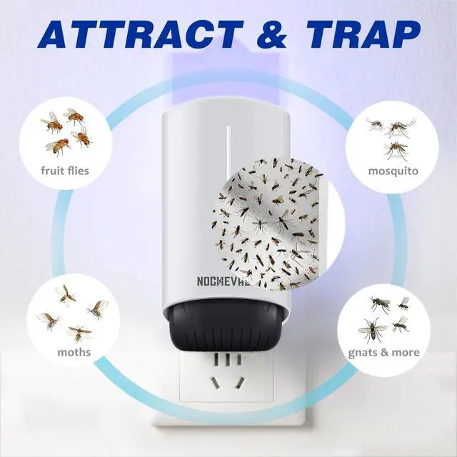 Alt view image 4 of 7 - 2 Plug-in Flying Insect Traps & 10 Refills, Effective Fly Trap for Indoor Use, Small Bug Catcher with Purple Light for Fruit Flies, Gnats, Moths and Mosquitoes