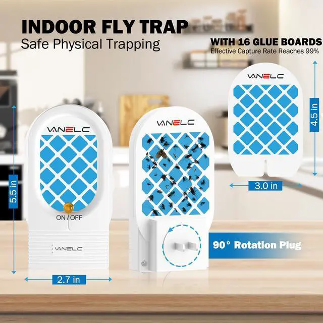 Alt view image 4 of 7 - Fly Trap Indoor, 2 Pack Flying Insect Trap, Plug-in Fruit Fly Trap for Flies, Moth and Other Flying Insects, Gnat Traps for House Indoor, Bug Catcher Light Fly Killer (16 Double Sided Glue Cards)