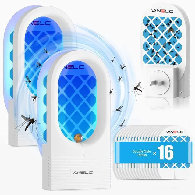 Main image of Fly Trap Indoor, 2 Pack Flying Insect Trap, Plug-in Fruit Fly Trap for Flies, Moth and Other Flying Insects, Gnat Traps for House Indoor, Bug Catcher Light Fly Killer (16 Double Sided Glue Cards)