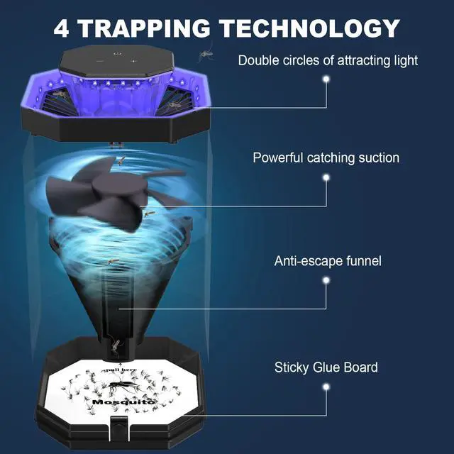 Alt view image 2 of 7 - Fruit Fly Traps for Indoors, Indoor Mosquito Trap with 3 Adjustable Speeds & Lighting, Suction & Blue Light, Gnat Trap for House Kitchen Bedroom with 2 Double-Sided Glue Boards