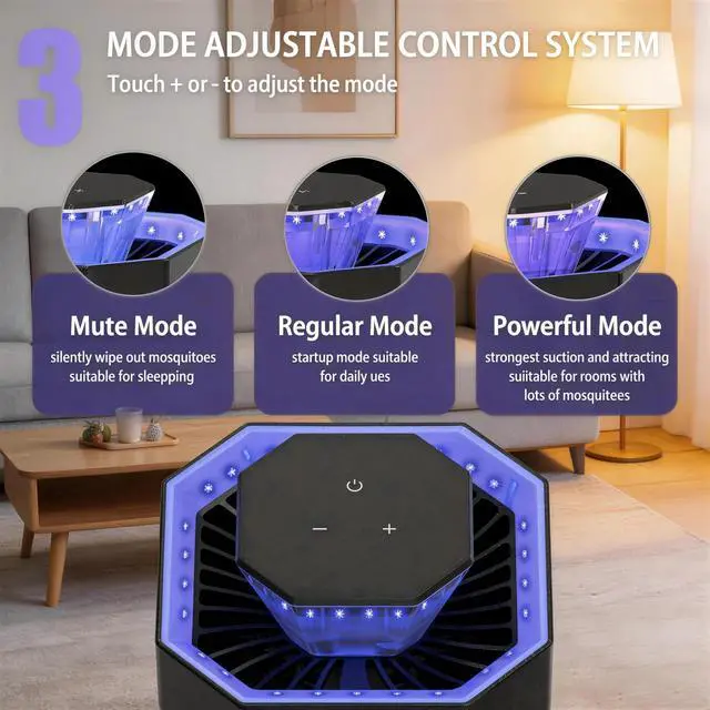 Alt view image 3 of 7 - Fruit Fly Traps for Indoors, Indoor Mosquito Trap with 3 Adjustable Speeds & Lighting, Suction & Blue Light, Gnat Trap for House Kitchen Bedroom with 2 Double-Sided Glue Boards