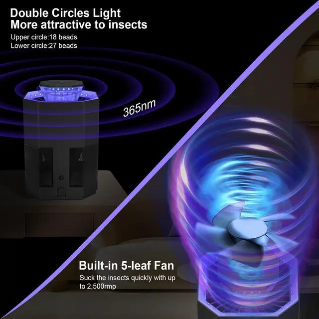 Alt view image 4 of 7 - Fruit Fly Traps for Indoors, Indoor Mosquito Trap with 3 Adjustable Speeds & Lighting, Suction & Blue Light, Gnat Trap for House Kitchen Bedroom with 2 Double-Sided Glue Boards