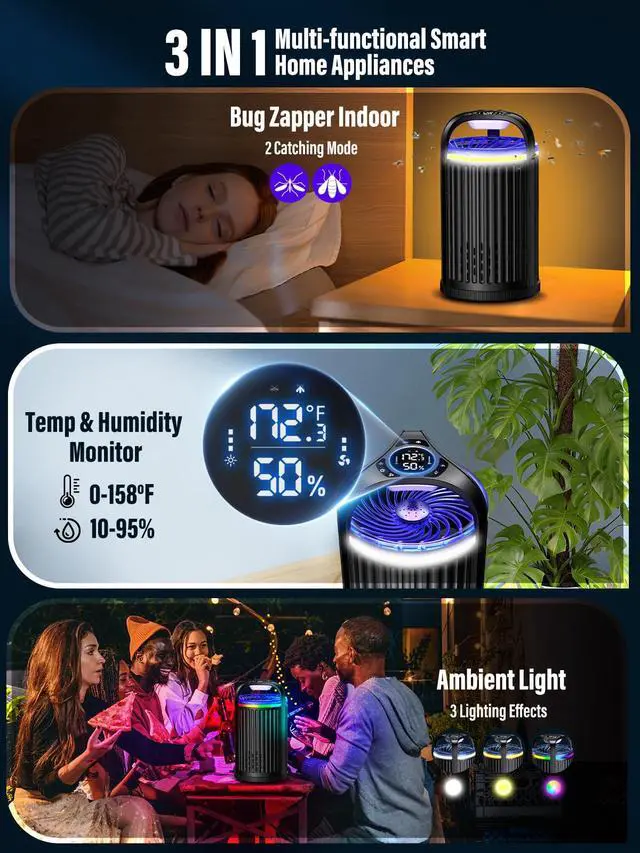Alt view image 4 of 7 - Fly Trap Indoor - Fruit Fly Traps for Indoors, Gnat Traps for House Indoor with 3-in-1 Multi-Insect Catching + UV&Blue Light + Fan Suction, Ideal for Garage/Kitchen/Patio/Plant Pots, 10 Refills, Black