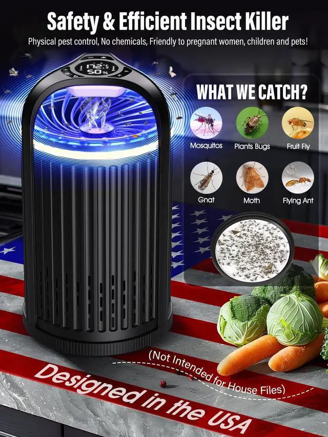 Alt view image 3 of 7 - Fly Trap Indoor - Fruit Fly Traps for Indoors, Gnat Traps for House Indoor with 3-in-1 Multi-Insect Catching + UV&Blue Light + Fan Suction, Ideal for Garage/Kitchen/Patio/Plant Pots, 10 Refills, Black