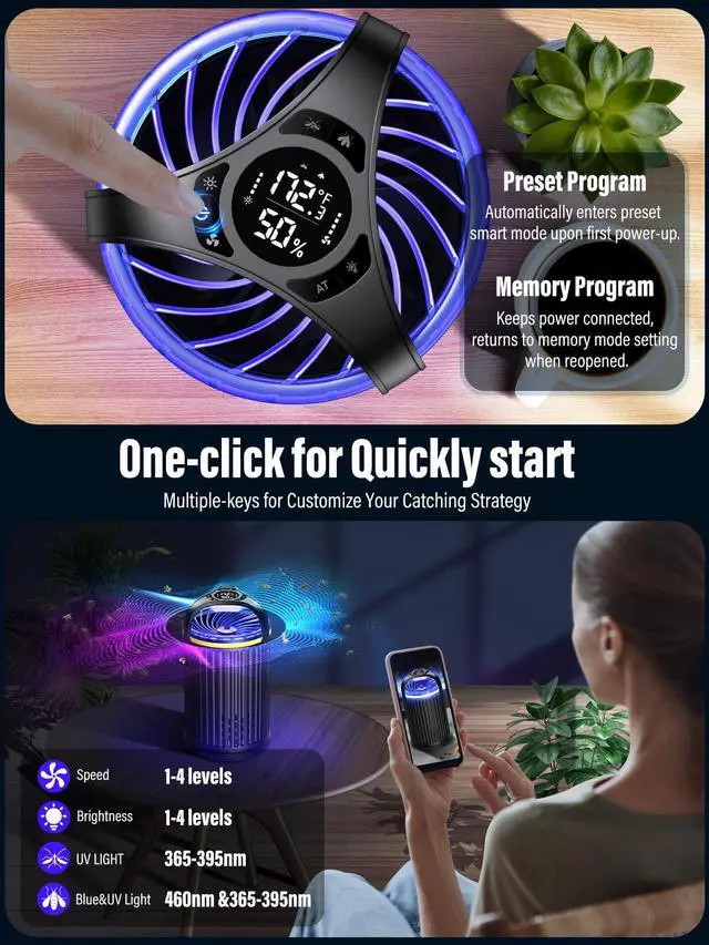Alt view image 6 of 7 - Fly Trap Indoor - Fruit Fly Traps for Indoors, Gnat Traps for House Indoor with 3-in-1 Multi-Insect Catching + UV&Blue Light + Fan Suction, Ideal for Garage/Kitchen/Patio/Plant Pots, 10 Refills, Black