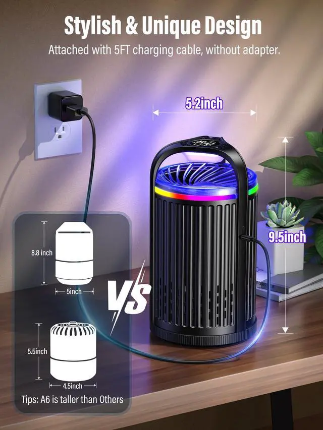 Alt view image 7 of 7 - Fly Trap Indoor - Fruit Fly Traps for Indoors, Gnat Traps for House Indoor with 3-in-1 Multi-Insect Catching + UV&Blue Light + Fan Suction, Ideal for Garage/Kitchen/Patio/Plant Pots, 10 Refills, Black