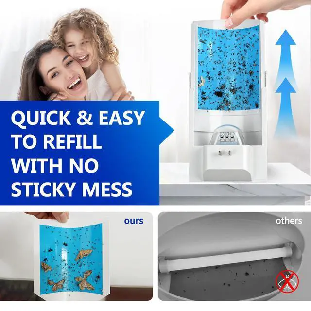 Alt view image 4 of 7 - 2-Pack Indoor Flying Insect Traps with 8 Refills, UV Light Bug Catcher for Flies, Gnats, Moths, 30-Day Sticky Pads, Silent Fly Catcher for Home