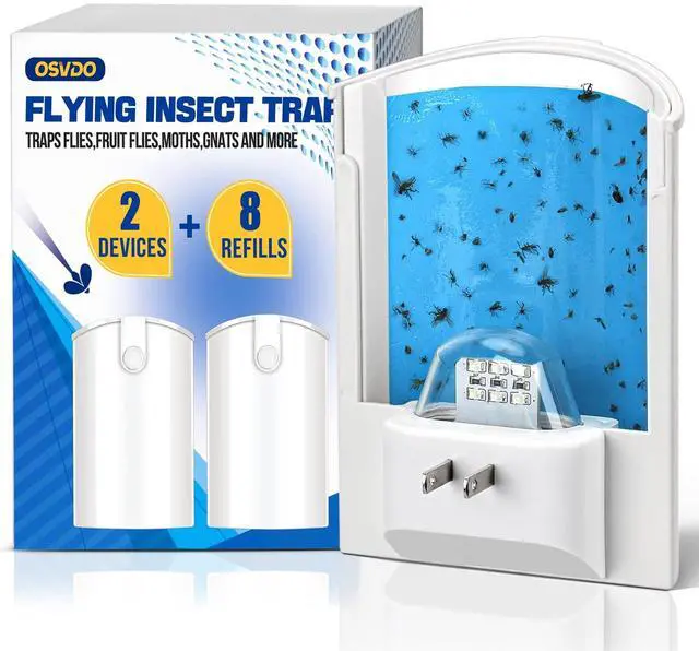 Main image of 2-Pack Indoor Flying Insect Traps with 8 Refills, UV Light Bug Catcher for Flies, Gnats, Moths, 30-Day Sticky Pads, Silent Fly Catcher for Home