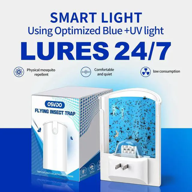Alt view image 3 of 7 - 2-Pack Indoor Flying Insect Traps with 8 Refills, UV Light Bug Catcher for Flies, Gnats, Moths, 30-Day Sticky Pads, Silent Fly Catcher for Home