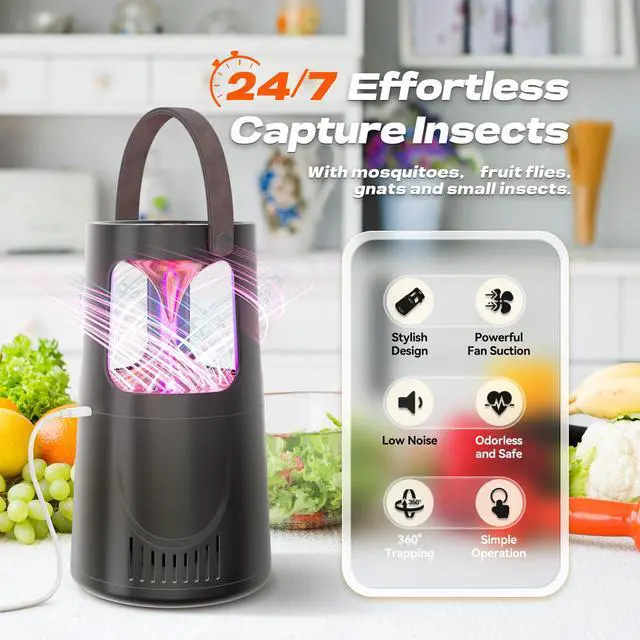 Alt view image 2 of 7 - Fly Traps Indoor, Fruit Fly Trap for Home, Flying Insect Trap with Suction, Mosquito Traps Indoor & 10 Pcs Sticky Glue Boards, Gnat Traps for House Indoor