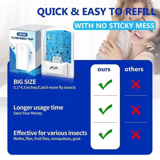Alt view image 5 of 7 - 2-Pack Indoor Flying Insect Traps with 8 Refills, UV Light Bug Catcher for Flies, Gnats, Moths, 30-Day Sticky Pads, Silent Fly Catcher for Home