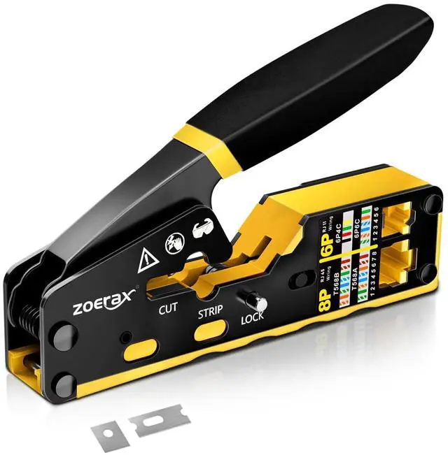 Main image of RJ45 Crimping Tool Ethernet Crimp Tool Crimper for RJ11/RJ12 Standard, RJ45 Pass Through Connectors, Yellow