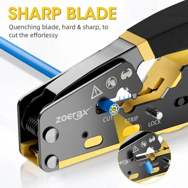 Alt view image 3 of 7 - RJ45 Crimping Tool Ethernet Crimp Tool Crimper for RJ11/RJ12 Standard, RJ45 Pass Through Connectors, Yellow