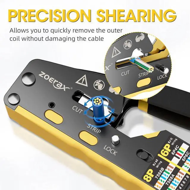 Alt view image 4 of 7 - RJ45 Crimping Tool Ethernet Crimp Tool Crimper for RJ11/RJ12 Standard, RJ45 Pass Through Connectors, Yellow