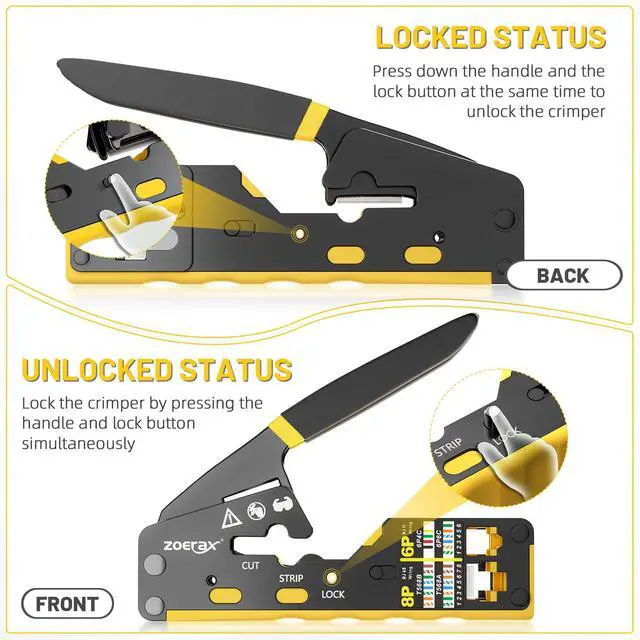 Alt view image 7 of 7 - RJ45 Crimping Tool Ethernet Crimp Tool Crimper for RJ11/RJ12 Standard, RJ45 Pass Through Connectors, Yellow