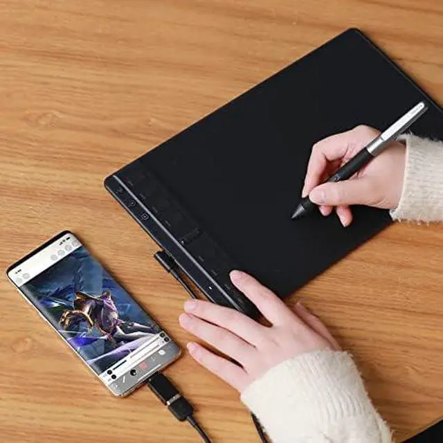 Alt view image 2 of 7 - Inspiroy 2 Medium Drawing Tablet with Scroll Wheel 8 Customized Keys Battery-Free Stylus 60° Tilt Support for Digital Art, Design, Sketch, 9x5inch Graphics Tablet, Black