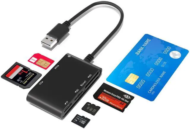 Main image of Sim Card Reader CAC Smart Card Reader Military, 6 in 1 DOD Military USB Common Access/SIM/SD/TF/MS/M2/ID/IC Card Adapter, USB A Sim Card Adapter Compatible with Windows, Linux/Unix, MacOS X