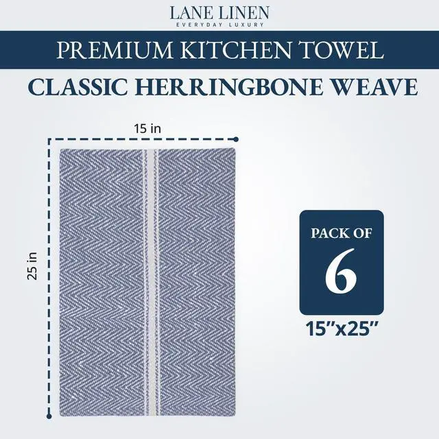 Alt view image 2 of 7 - Kitchen Towel Set, 6 Pack 100% Cotton Hand Towels for Kitchen, Dish Towels for Drying Dishes, Lint Free, 14"x25", Good for Cleaning Windows, Ceramic Surface, Glass Stovetops - Blue Chambray