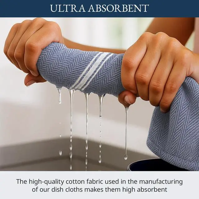 Alt view image 4 of 7 - Kitchen Towel Set, 6 Pack 100% Cotton Hand Towels for Kitchen, Dish Towels for Drying Dishes, Lint Free, 14"x25", Good for Cleaning Windows, Ceramic Surface, Glass Stovetops - Blue Chambray