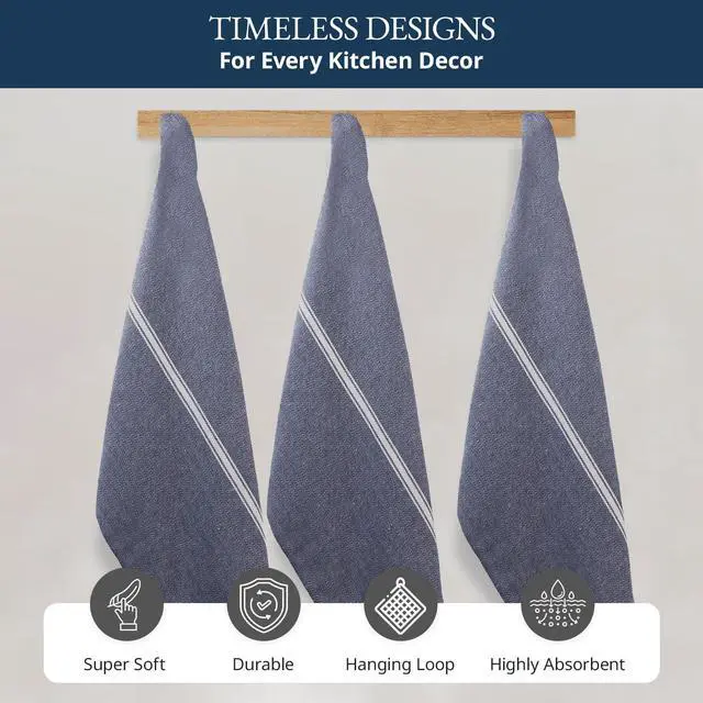 Alt view image 7 of 7 - Kitchen Towel Set, 6 Pack 100% Cotton Hand Towels for Kitchen, Dish Towels for Drying Dishes, Lint Free, 14"x25", Good for Cleaning Windows, Ceramic Surface, Glass Stovetops - Blue Chambray