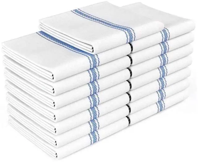 Main image of Classic Dish Towels - 15 Pack - 14" by 25" - 100% Cotton Kitchen Towels - Reusable Bulk Cleaning Cloths - Blue Hand Towels - Super Absorbent - Machine Washable
