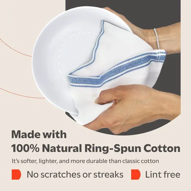 Alt view image 3 of 7 - Classic Dish Towels - 15 Pack - 14" by 25" - 100% Cotton Kitchen Towels - Reusable Bulk Cleaning Cloths - Blue Hand Towels - Super Absorbent - Machine Washable