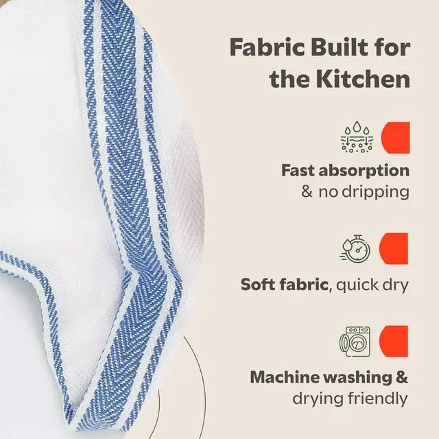 Alt view image 4 of 7 - Classic Dish Towels - 15 Pack - 14" by 25" - 100% Cotton Kitchen Towels - Reusable Bulk Cleaning Cloths - Blue Hand Towels - Super Absorbent - Machine Washable