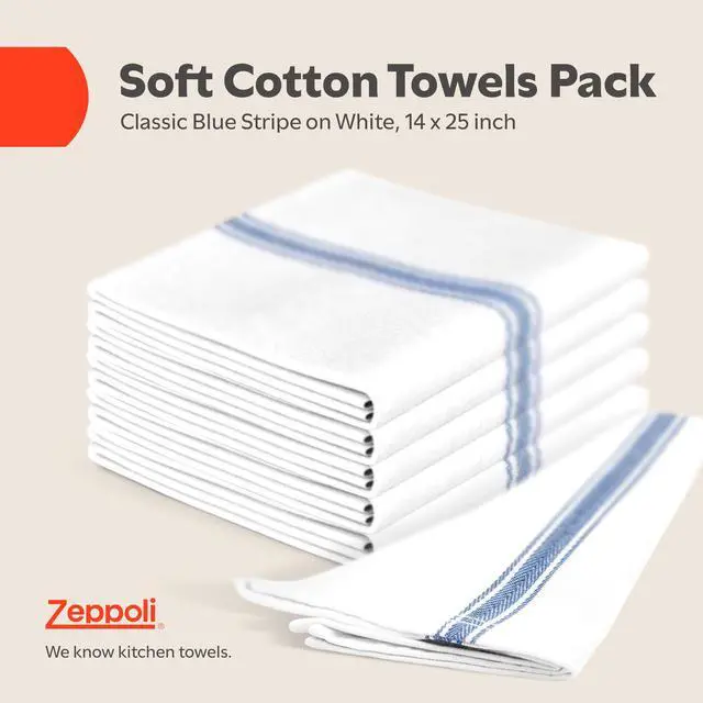 Alt view image 2 of 7 - Classic Dish Towels - 15 Pack - 14" by 25" - 100% Cotton Kitchen Towels - Reusable Bulk Cleaning Cloths - Blue Hand Towels - Super Absorbent - Machine Washable