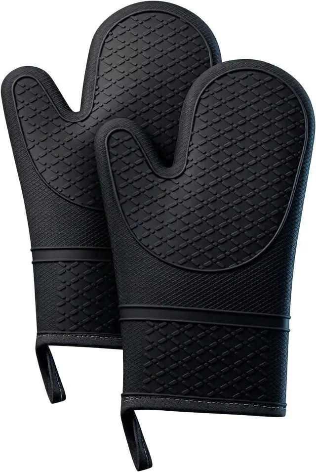 Main image of Heat Resistant Silicone Oven Mitts, Up to 500°F Protection for Baking & Grilling, 1 Pair (Black, Standard Thickness)