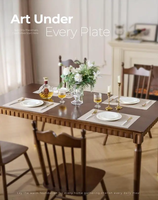 Alt view image 2 of 7 - Woven Vinyl Beige Placemats Set of 6 - Linen Look & Easy to Clean