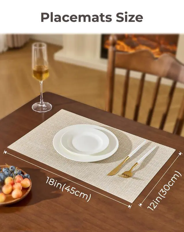 Alt view image 4 of 7 - Woven Vinyl Beige Placemats Set of 6 - Linen Look & Easy to Clean