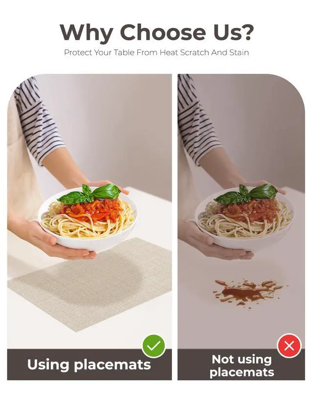 Alt view image 5 of 7 - Woven Vinyl Beige Placemats Set of 6 - Linen Look & Easy to Clean