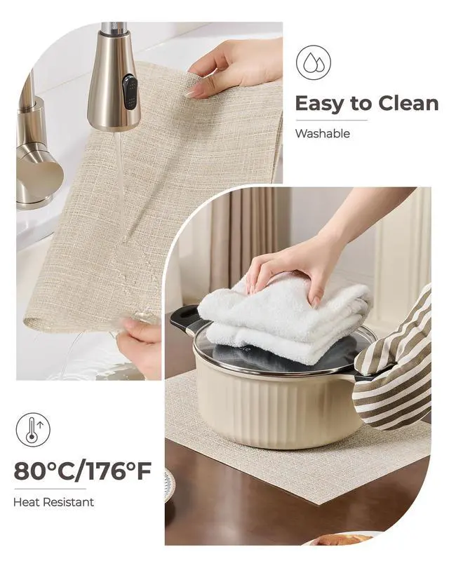 Alt view image 6 of 7 - Woven Vinyl Beige Placemats Set of 6 - Linen Look & Easy to Clean