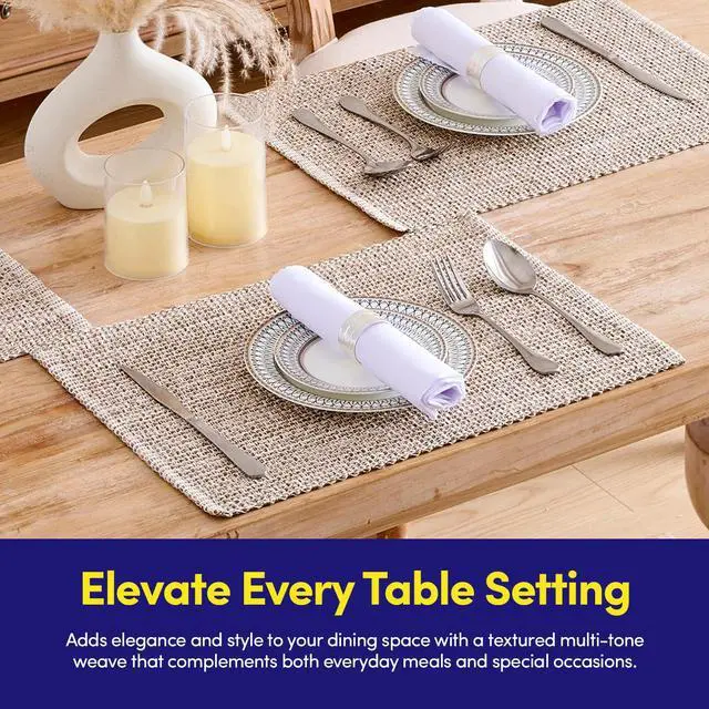 Alt view image 2 of 7 - 100% Cotton Placemats for Dining Room Rectangle Two Tone Woven Fabric 13" x 19" Soft Durable Table Mat Set, Set of 4, Eggshell