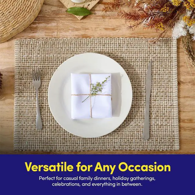 Alt view image 5 of 7 - 100% Cotton Placemats for Dining Room Rectangle Two Tone Woven Fabric 13" x 19" Soft Durable Table Mat Set, Set of 4, Eggshell