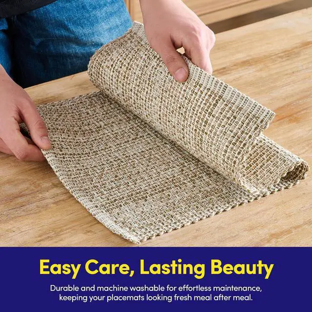 Alt view image 7 of 7 - 100% Cotton Placemats for Dining Room Rectangle Two Tone Woven Fabric 13" x 19" Soft Durable Table Mat Set, Set of 4, Eggshell
