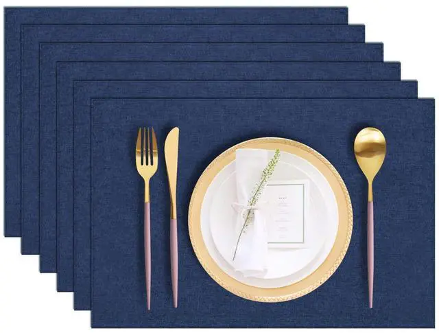 Main image of Cloth Placemats Set of 6, Cotton Linen Blend Machine Washable Durable Linen Table Mats, Heat Resistant Placemats Wrinkle Free Place Mats for Dining Table, Easy to Clean (Navy Blue, 6)