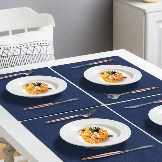 Alt view image 4 of 7 - Cloth Placemats Set of 6, Cotton Linen Blend Machine Washable Durable Linen Table Mats, Heat Resistant Placemats Wrinkle Free Place Mats for Dining Table, Easy to Clean (Navy Blue, 6)