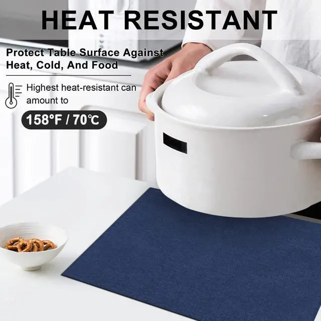 Alt view image 2 of 7 - Cloth Placemats Set of 6, Cotton Linen Blend Machine Washable Durable Linen Table Mats, Heat Resistant Placemats Wrinkle Free Place Mats for Dining Table, Easy to Clean (Navy Blue, 6)