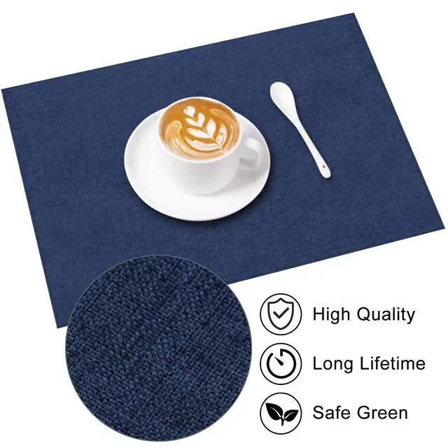 Alt view image 6 of 7 - Cloth Placemats Set of 6, Cotton Linen Blend Machine Washable Durable Linen Table Mats, Heat Resistant Placemats Wrinkle Free Place Mats for Dining Table, Easy to Clean (Navy Blue, 6)