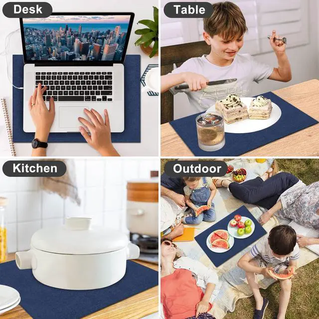 Alt view image 7 of 7 - Cloth Placemats Set of 6, Cotton Linen Blend Machine Washable Durable Linen Table Mats, Heat Resistant Placemats Wrinkle Free Place Mats for Dining Table, Easy to Clean (Navy Blue, 6)