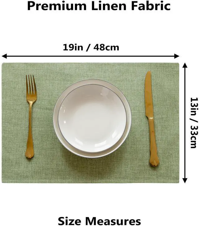 Alt view image 4 of 7 - Green Placemat Set of 4 Washable Linen Textured Place Mats for Dinner Heat Resistant Sage Cloth Placemats Scratch Resistant Plate Mats for Dining Table Kitchen Summer, Green
