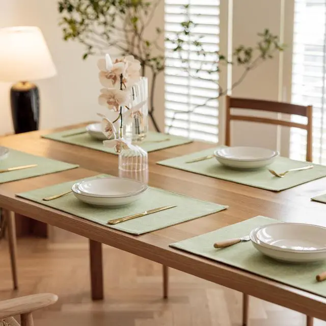 Alt view image 7 of 7 - Green Placemat Set of 4 Washable Linen Textured Place Mats for Dinner Heat Resistant Sage Cloth Placemats Scratch Resistant Plate Mats for Dining Table Kitchen Summer, Green