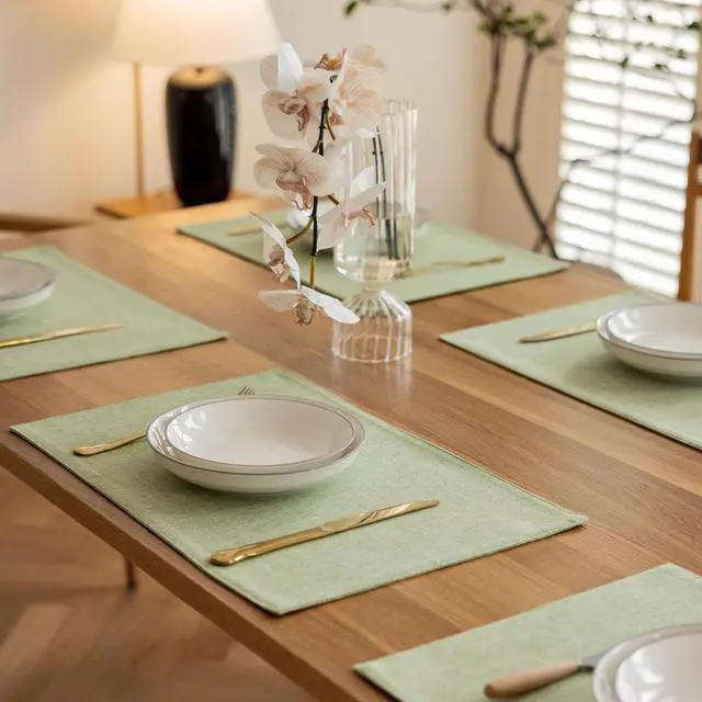 Alt view image 5 of 7 - Green Placemat Set of 4 Washable Linen Textured Place Mats for Dinner Heat Resistant Sage Cloth Placemats Scratch Resistant Plate Mats for Dining Table Kitchen Summer, Green