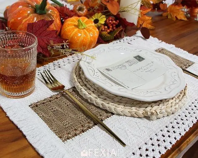 Alt view image 2 of 7 - Boho Placemats Set of 6, Macrame Table Mats Farmhouse Dining Decor | 12x20" Woven Burlap Place Mat with Tassel for Kitchen and Dining Table Centerpiece Home Decorations Rustic Boho Kitchen Decor