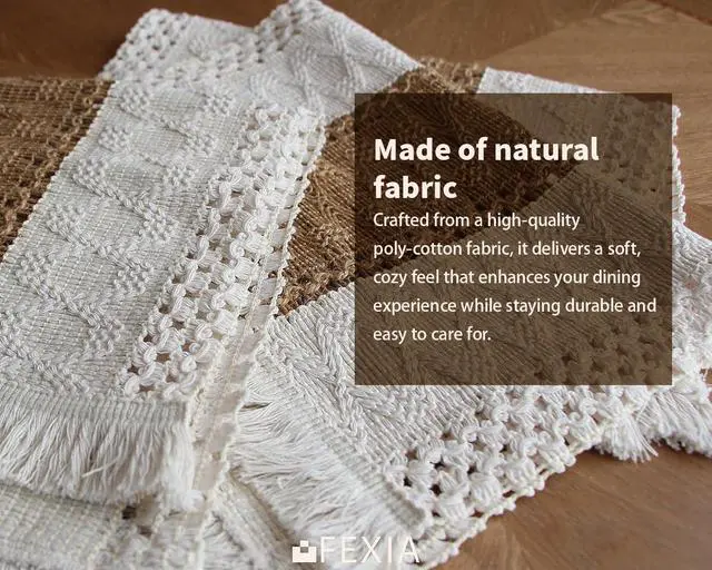 Alt view image 5 of 7 - Boho Placemats Set of 6, Macrame Table Mats Farmhouse Dining Decor | 12x20" Woven Burlap Place Mat with Tassel for Kitchen and Dining Table Centerpiece Home Decorations Rustic Boho Kitchen Decor