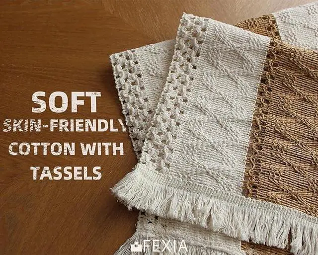 Alt view image 6 of 7 - Boho Placemats Set of 6, Macrame Table Mats Farmhouse Dining Decor | 12x20" Woven Burlap Place Mat with Tassel for Kitchen and Dining Table Centerpiece Home Decorations Rustic Boho Kitchen Decor