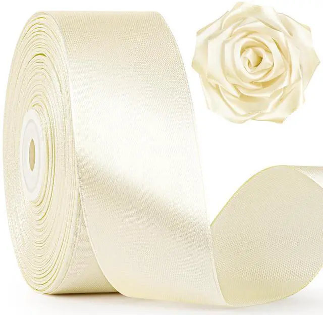 Main image of Ivory Satin Ribbon, 1-1/2 Inch, 50 Yards | Cream, Beige, Solid Polyester Fabric Ribbon for Roses Making, Gift Wrapping, Flower Bouquets, Wedding Decorations