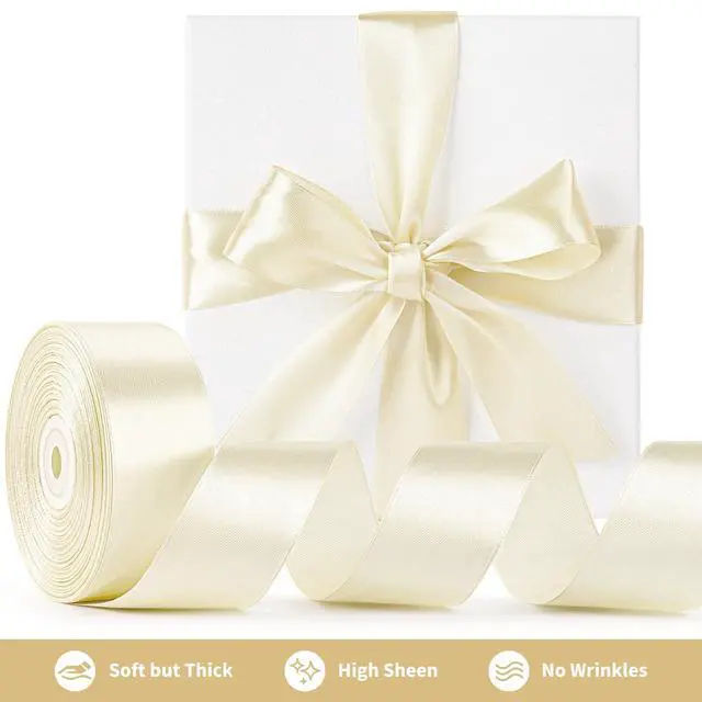 Alt view image 3 of 7 - Ivory Satin Ribbon, 1-1/2 Inch, 50 Yards | Cream, Beige, Solid Polyester Fabric Ribbon for Roses Making, Gift Wrapping, Flower Bouquets, Wedding Decorations